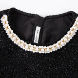 Midnight Starlight Pearl-Collar Dress
