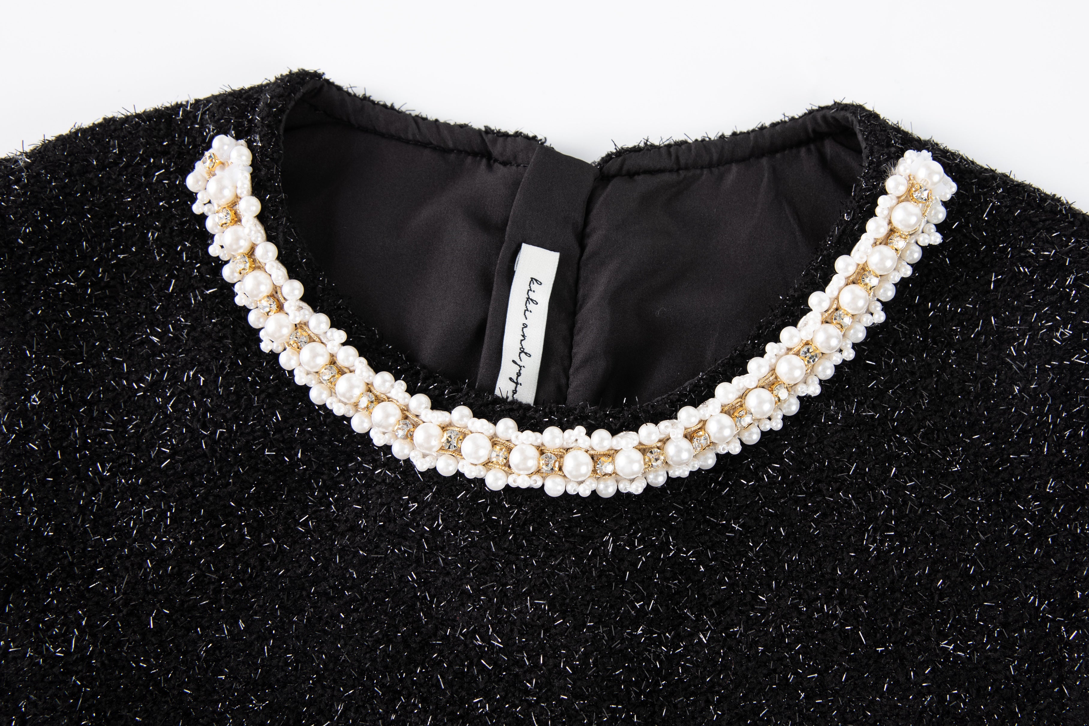 Midnight Starlight Pearl-Collar Dress