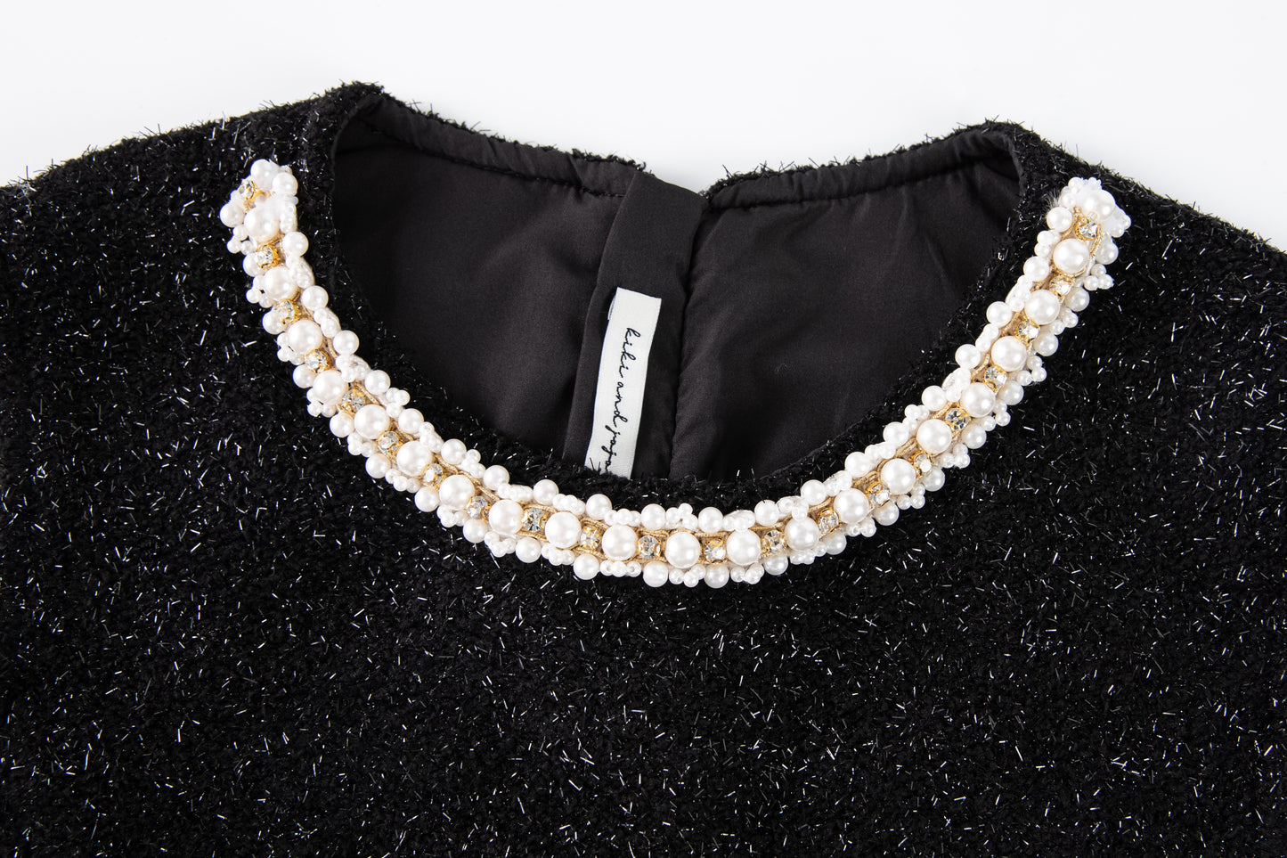 Midnight Starlight Pearl-Collar Dress