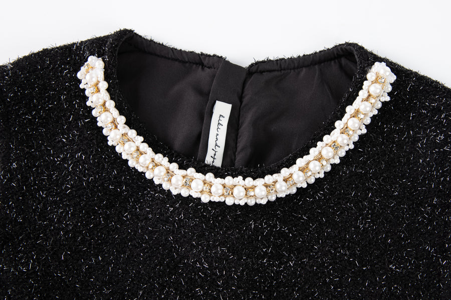 Midnight Starlight Pearl-Collar Dress