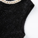 Midnight Starlight Pearl-Collar Dress