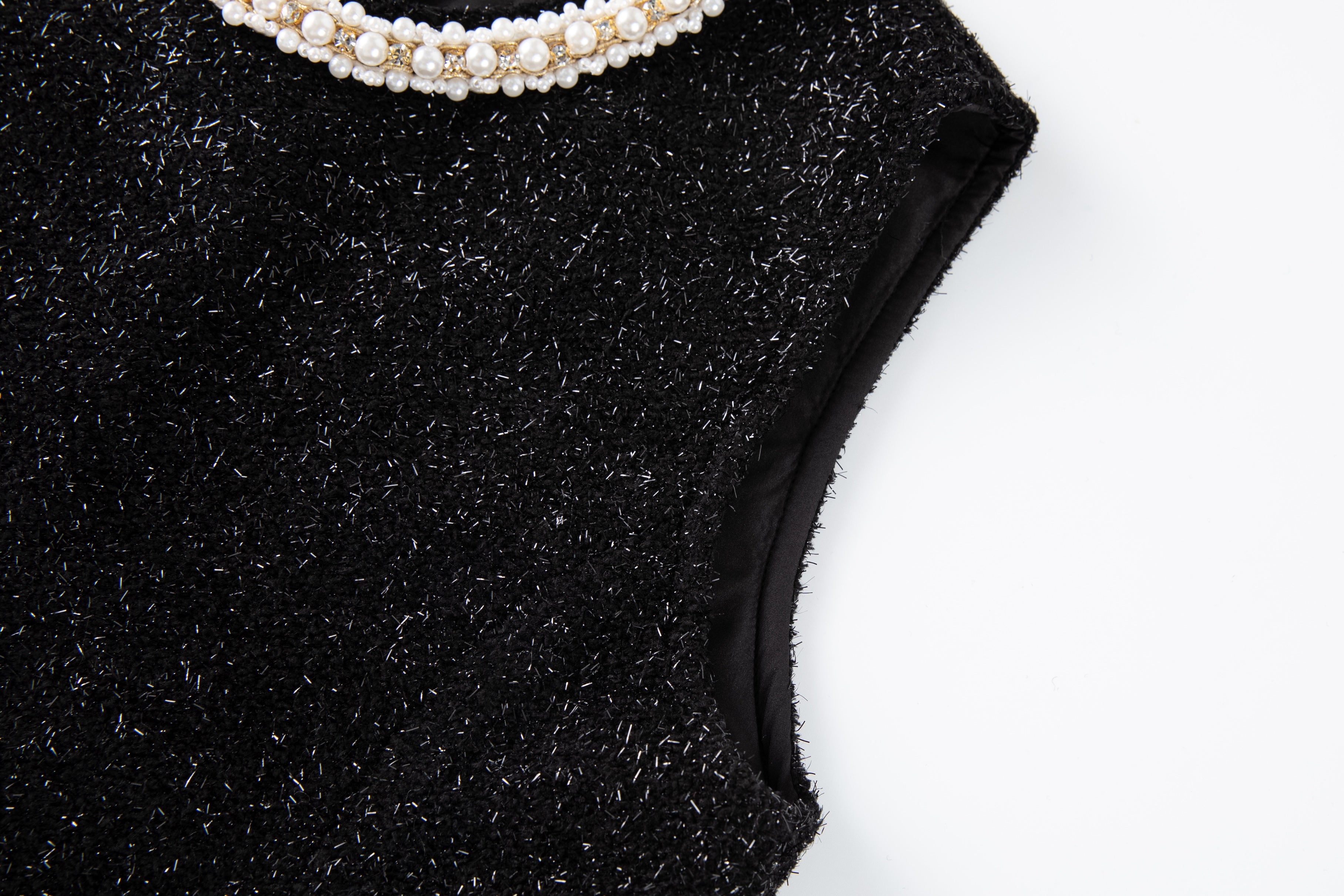 Midnight Starlight Pearl-Collar Dress