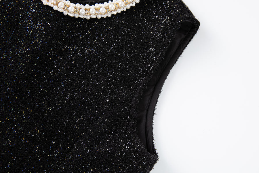 Midnight Starlight Pearl-Collar Dress