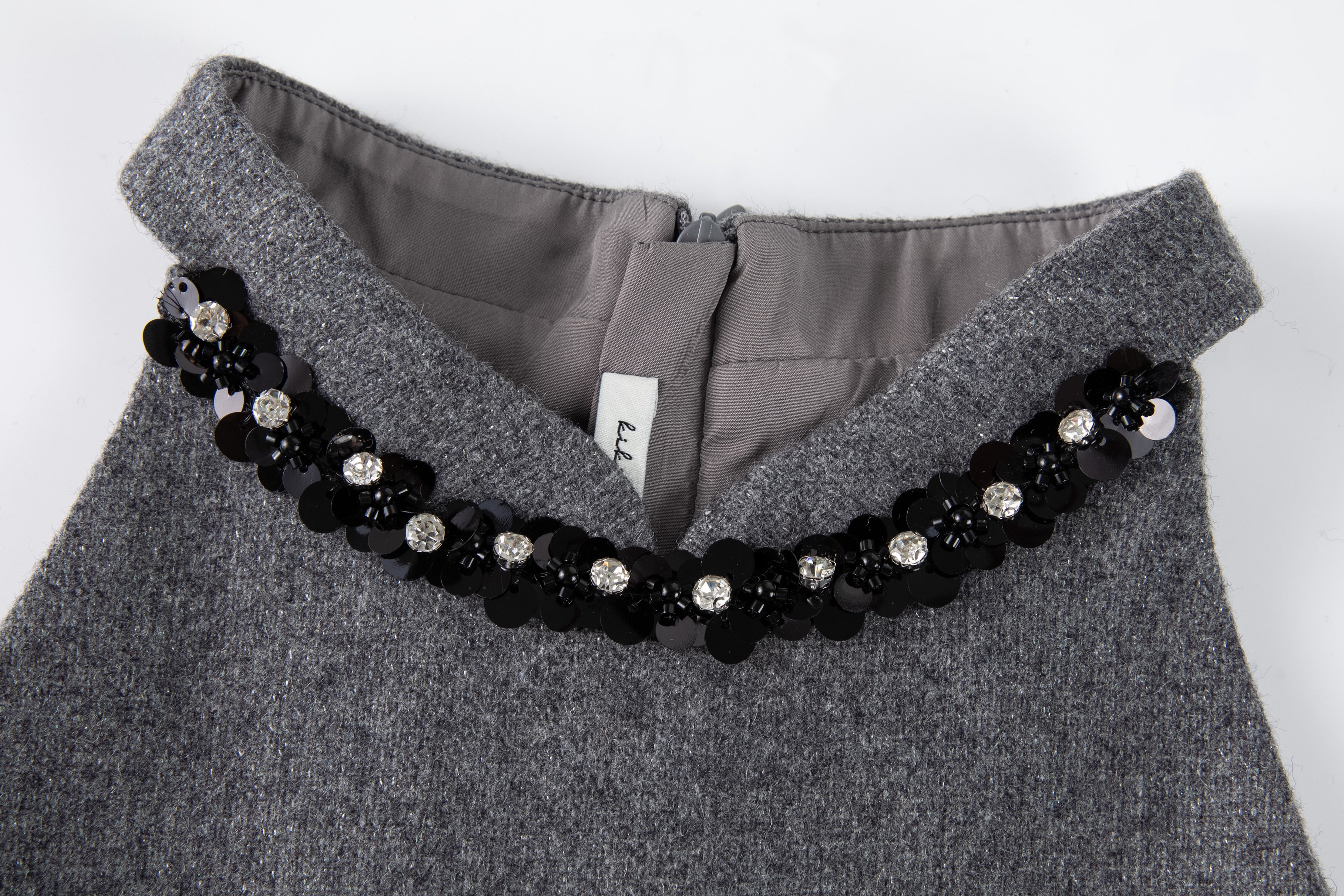 Charcoal Jewel-Trim Halter Dress