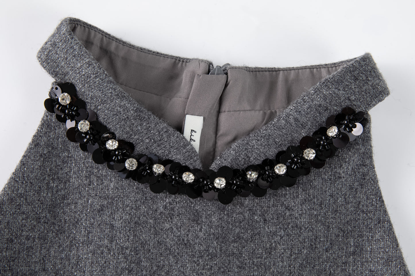Charcoal Jewel-Trim Halter Dress