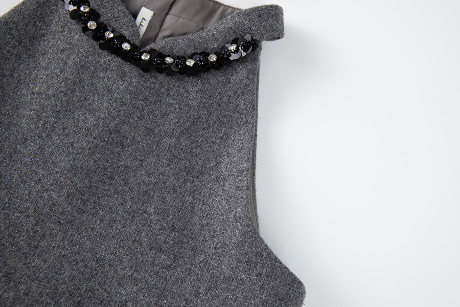Charcoal Jewel-Trim Halter Dress