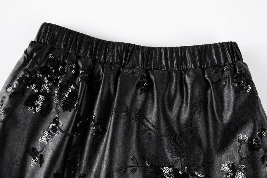 The Sparkling Floral Vegan Leather Skirt