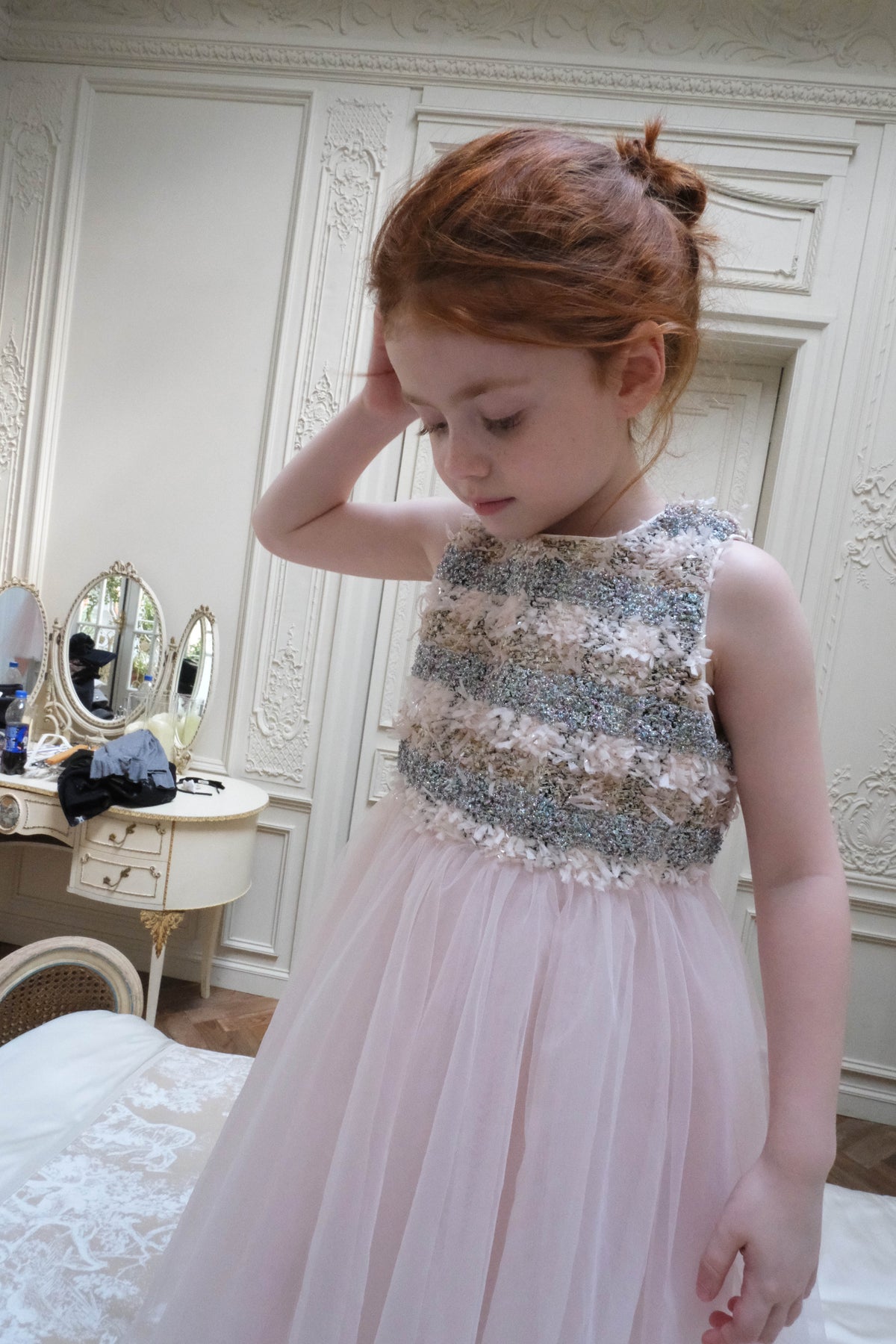 Autumn Reverie Tweed & Pale Pink Tulle Dress