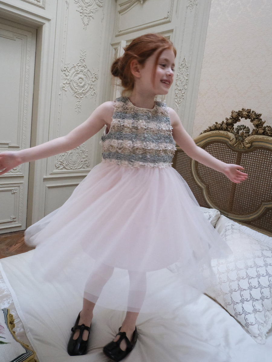Autumn Reverie Tweed & Pale Pink Tulle Dress