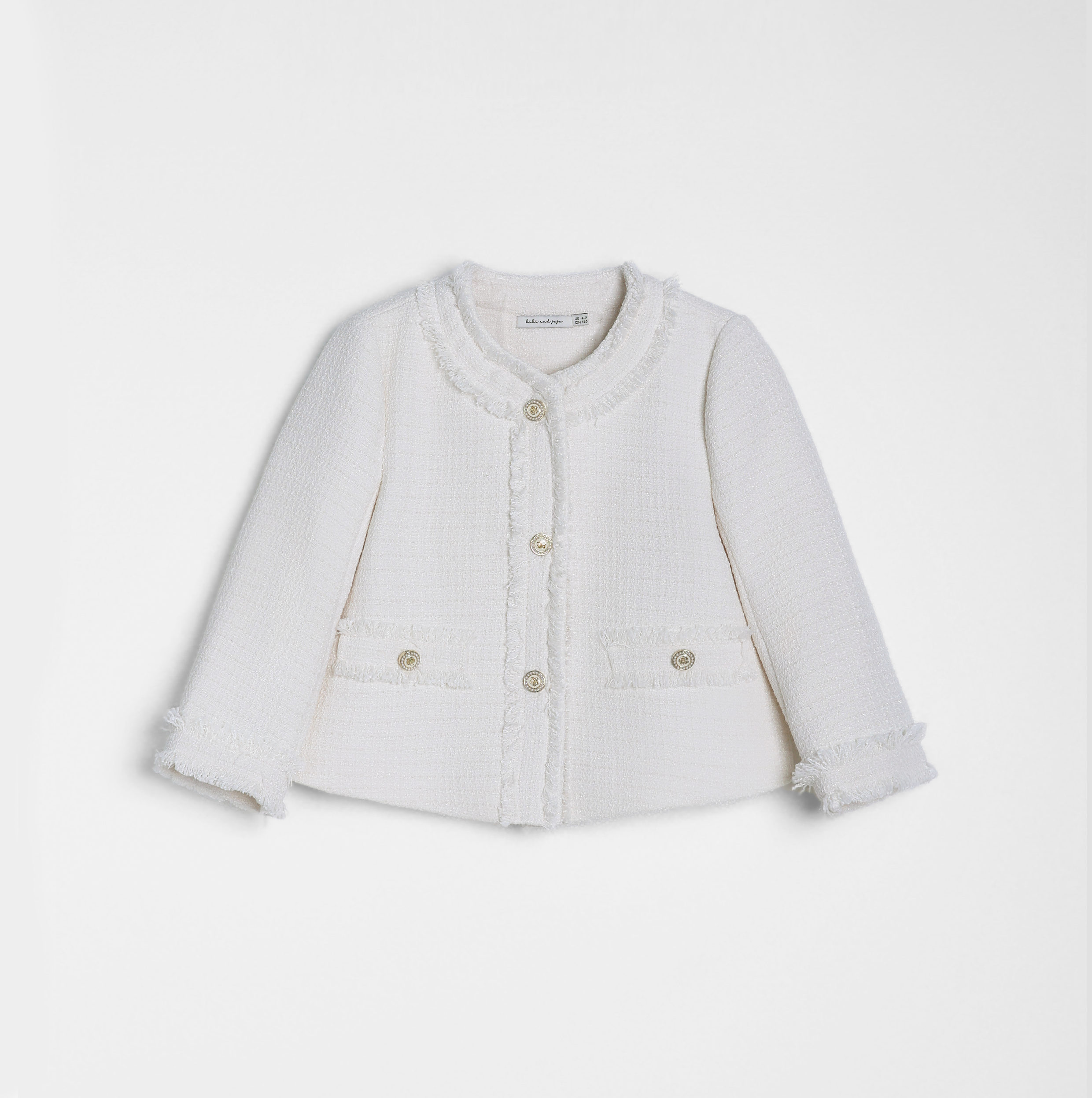 Girls Pearlescent Elegance Tweed Jacket - Soft Champagne