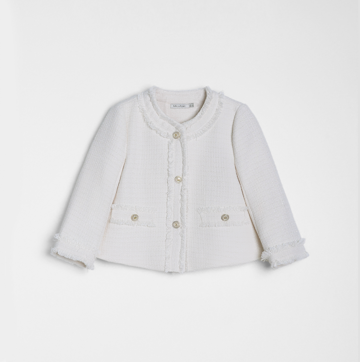 Girls Pearlescent Elegance Tweed Jacket - Soft Champagne