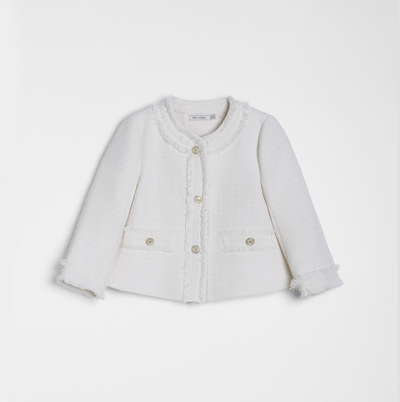 Girls Pearlescent Elegance Tweed Jacket - Soft Champagne