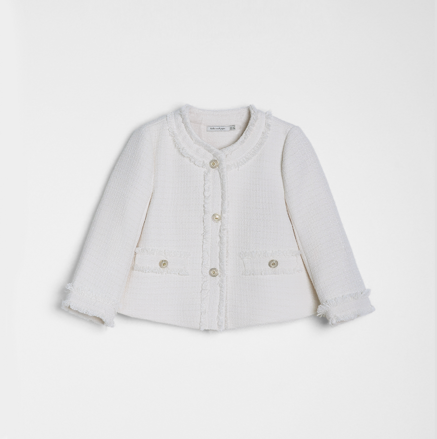 Girls Pearlescent Elegance Tweed Jacket - Soft Champagne