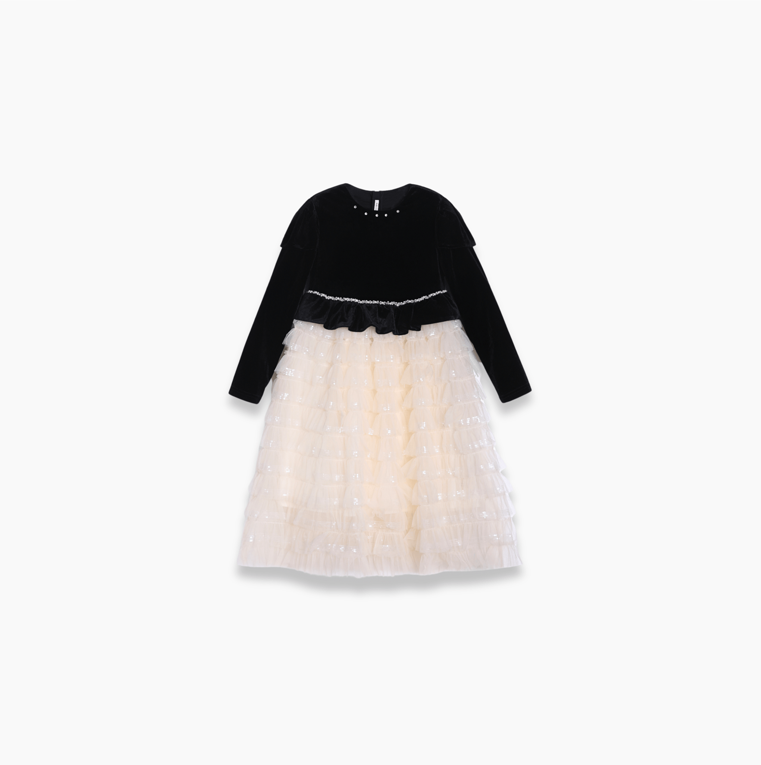 Girls Velvet & Tulle Sparkle Dress - Black/Ivory