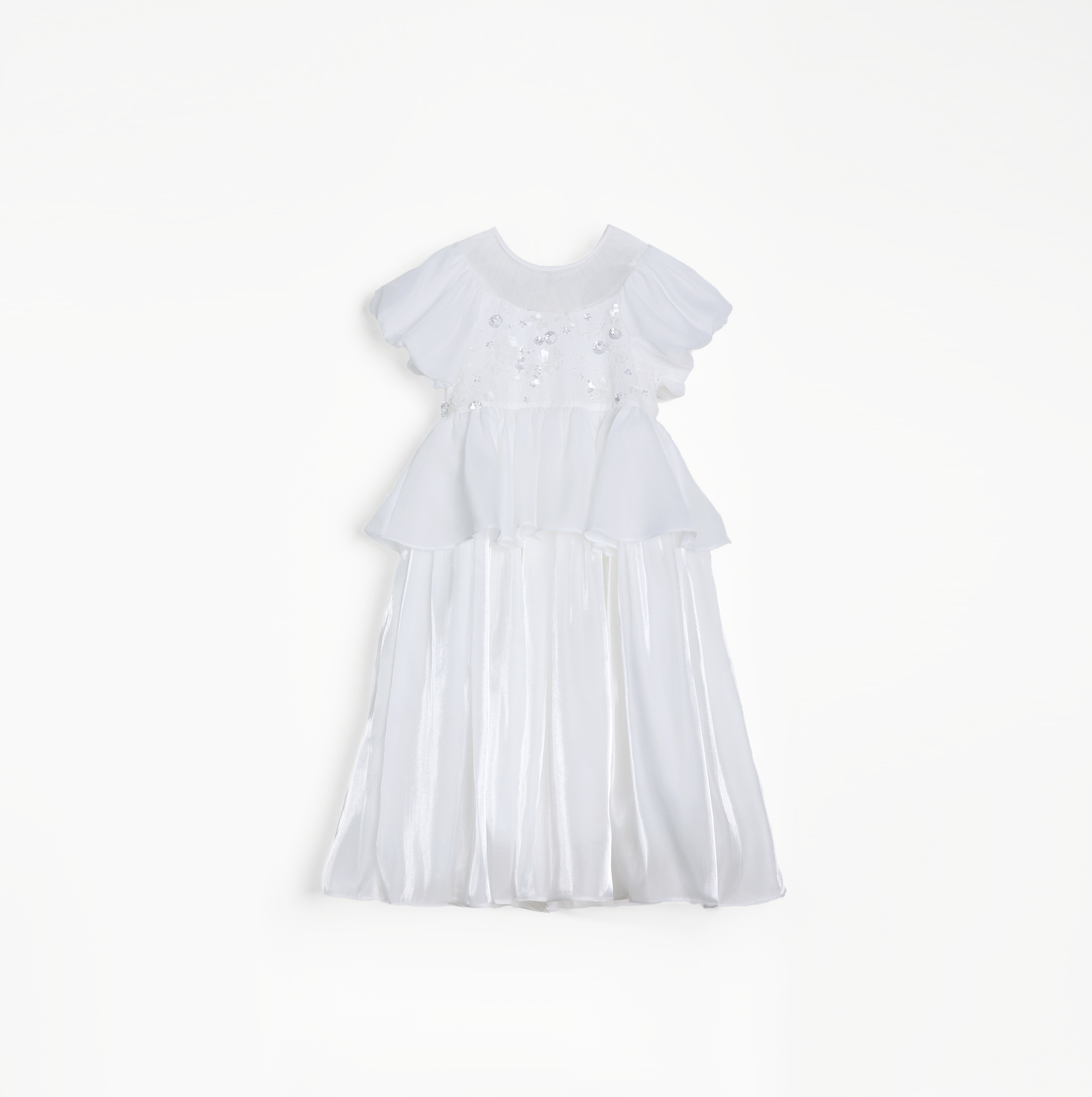 Girls Pearl-Embroidered Satin Dress - Pure White