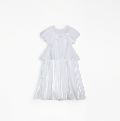Girls Pearl-Embroidered Satin Dress - Pure White
