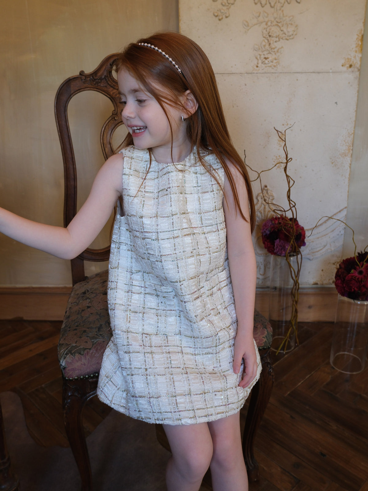 Ivory Lumière Tweed A-Line Dress