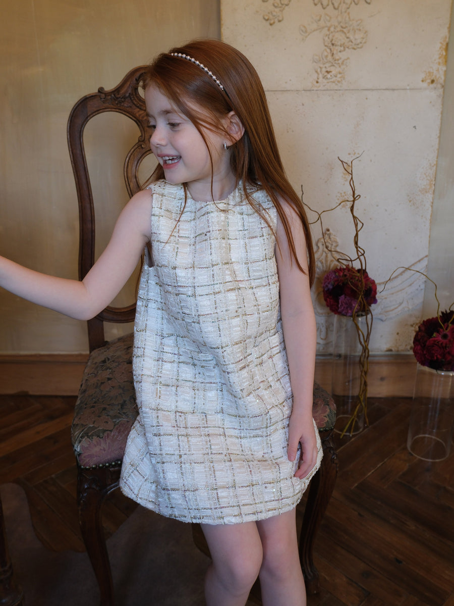 Ivory Lumière Tweed A-Line Dress