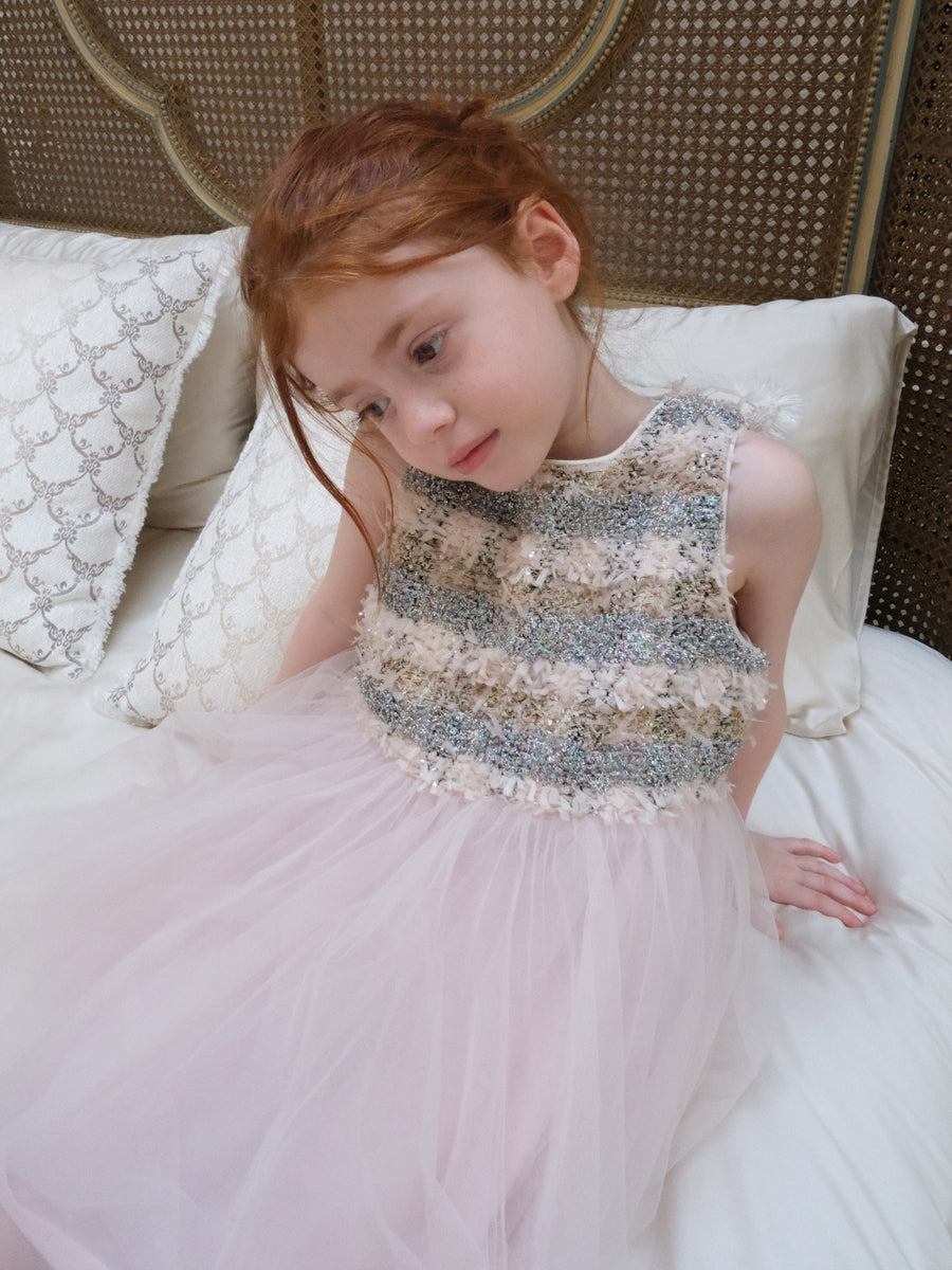 Autumn Reverie Tweed & Pale Pink Tulle Dress