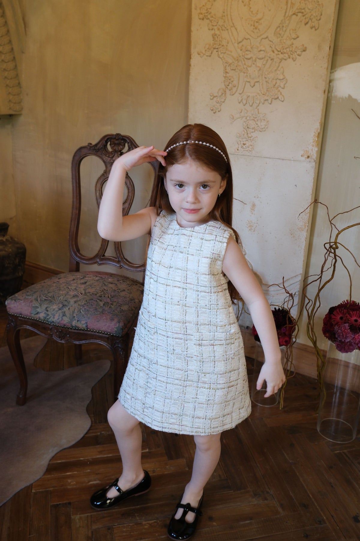 Ivory Lumière Tweed A-Line Dress