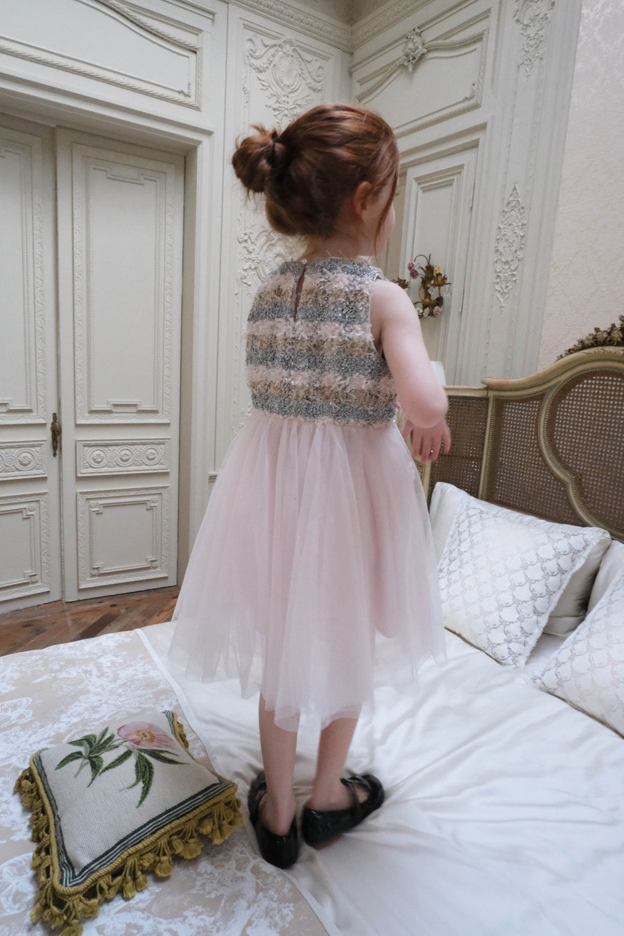 Autumn Reverie Tweed & Pale Pink Tulle Dress