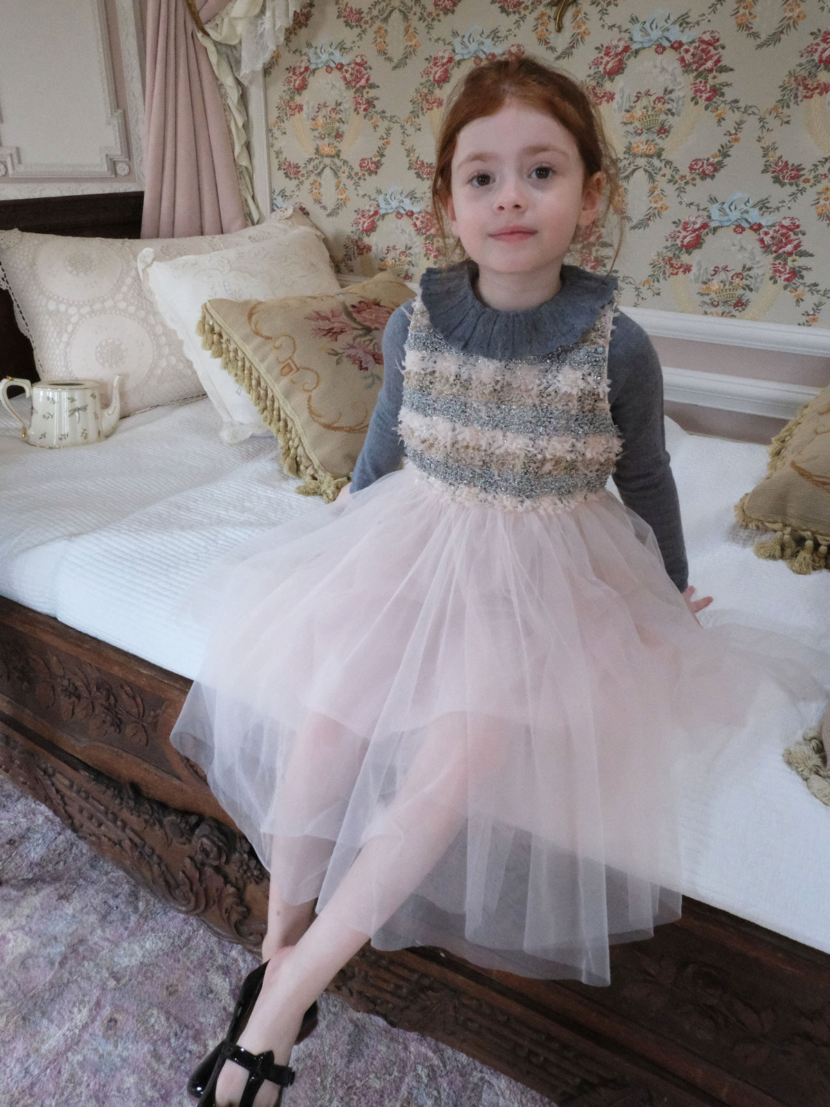 Autumn Reverie Tweed & Pale Pink Tulle Dress