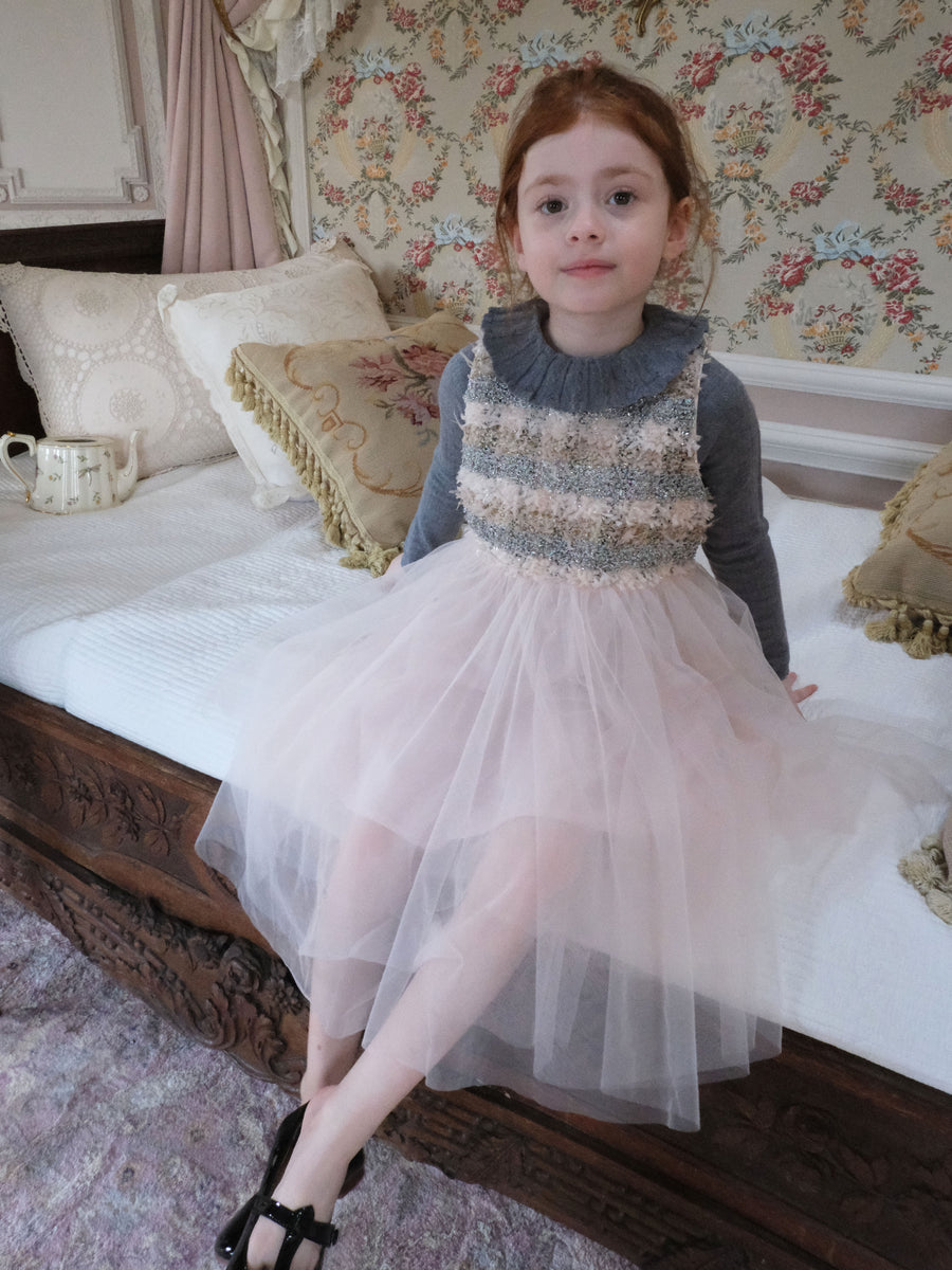 Autumn Reverie Tweed & Pale Pink Tulle Dress