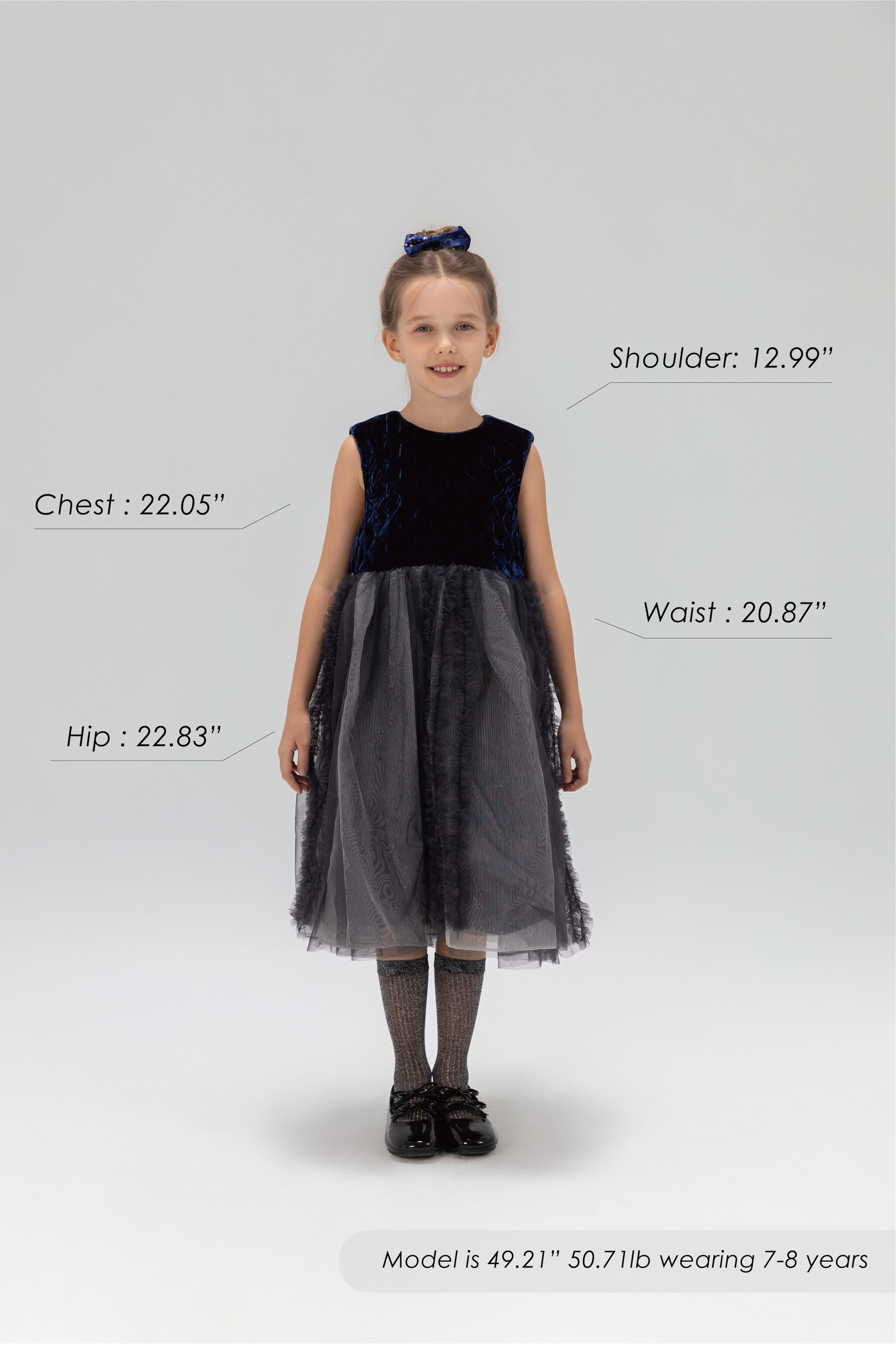 Girls Velvet & Tulle Dress - Sapphire Blue