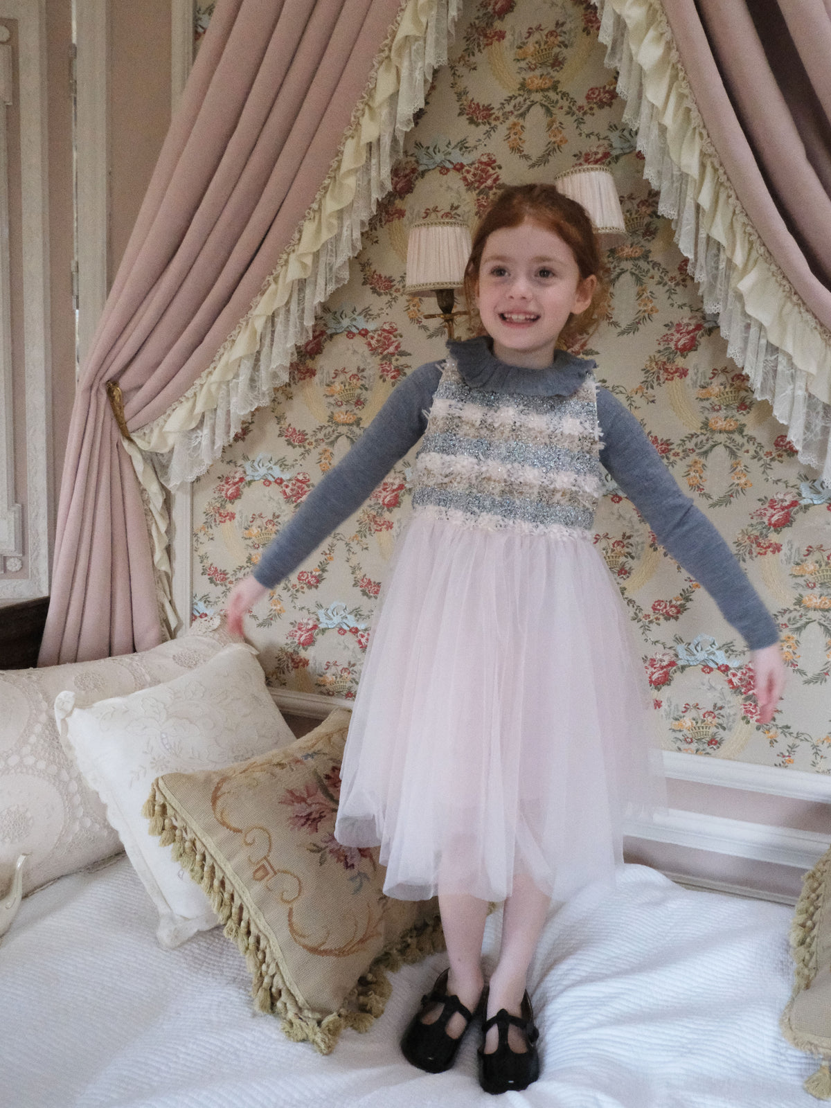 Autumn Reverie Tweed & Pale Pink Tulle Dress