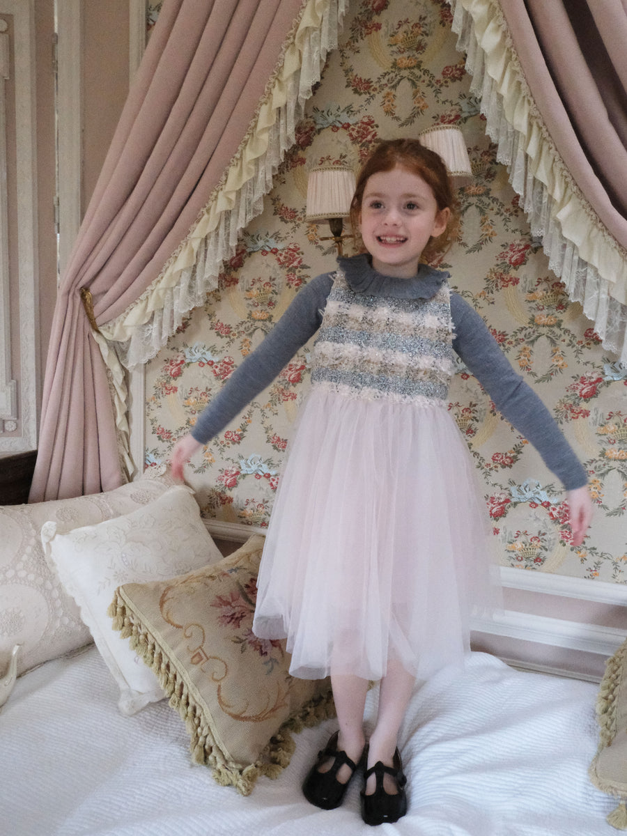 Autumn Reverie Tweed & Pale Pink Tulle Dress