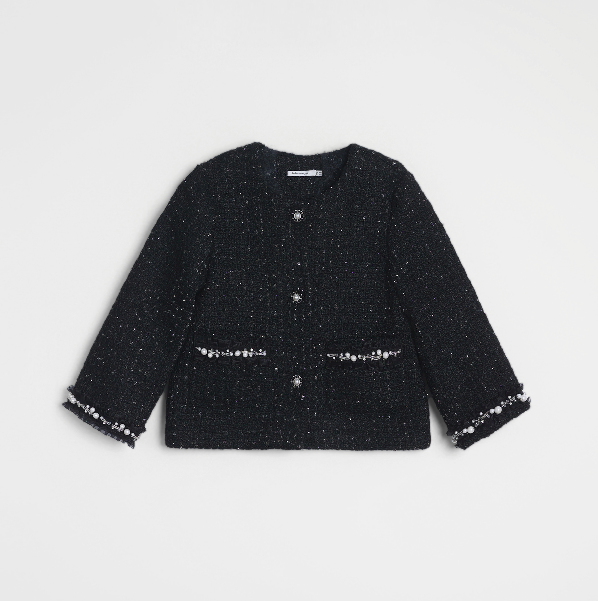 Girls Tweed Jacket – Classic Black Pearl