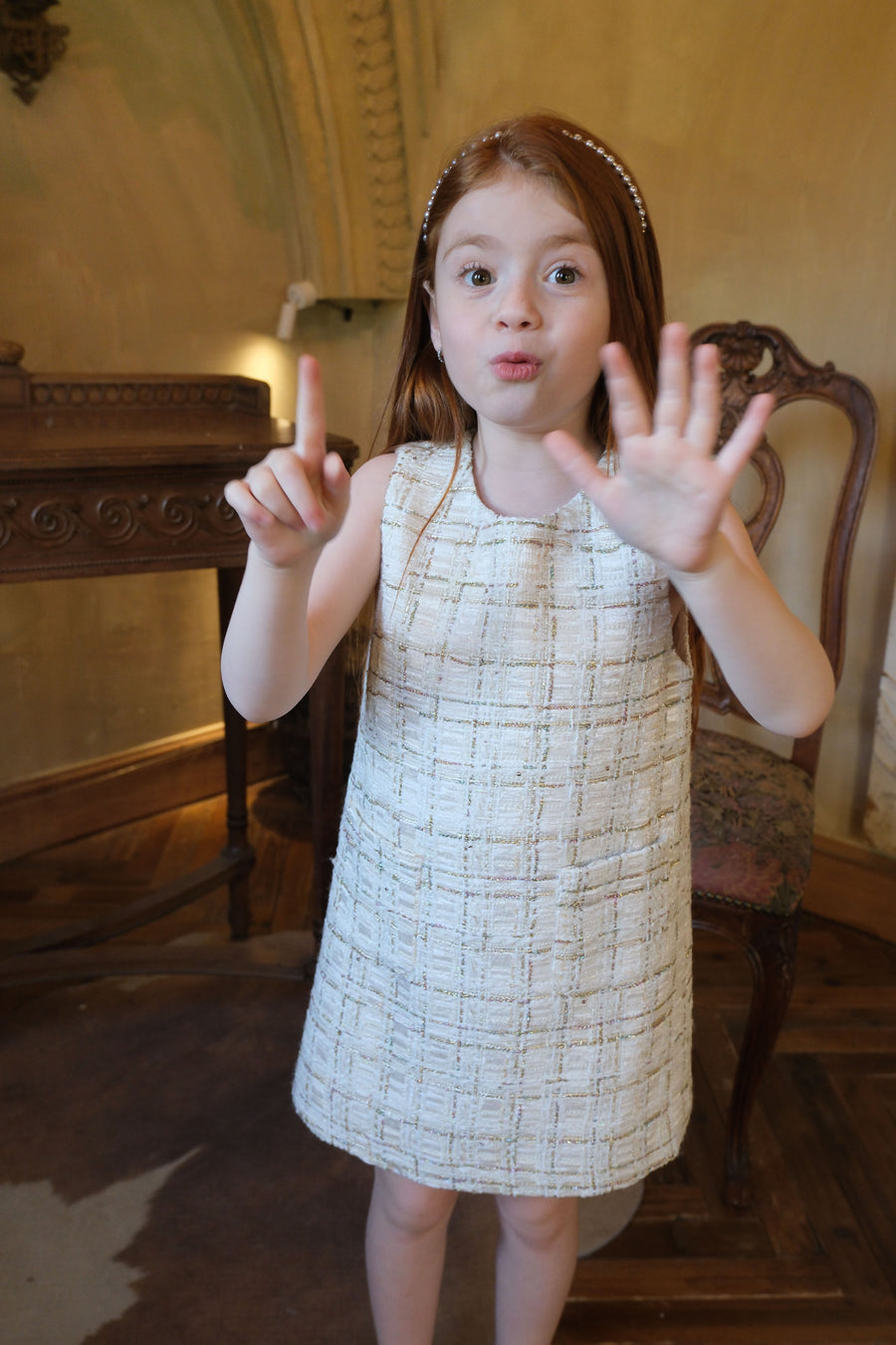Ivory Lumière Tweed A-Line Dress