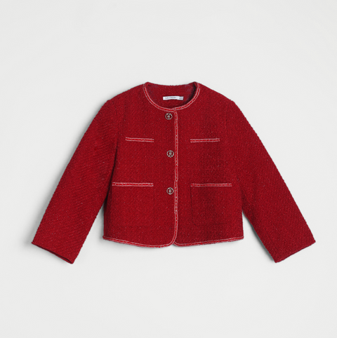 Girls Tweed Jacket - Cranberry Red