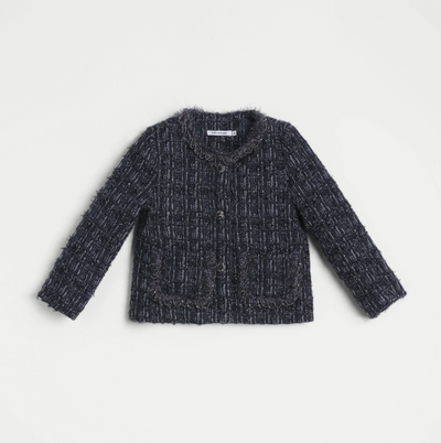 Girls Vintage Beaded Tweed Jacket - Gray