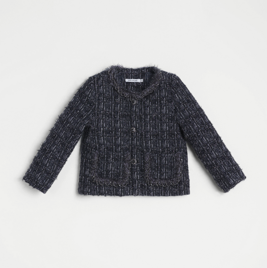 Girls Vintage Beaded Tweed Jacket - Gray