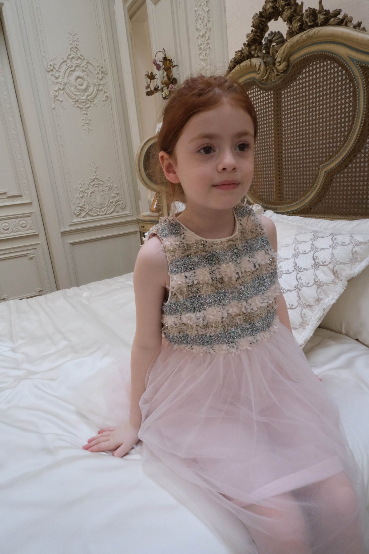 Autumn Reverie Tweed & Pale Pink Tulle Dress