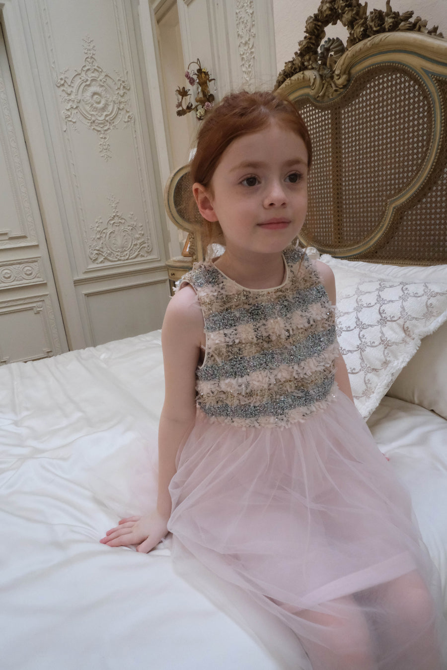 Autumn Reverie Tweed & Pale Pink Tulle Dress