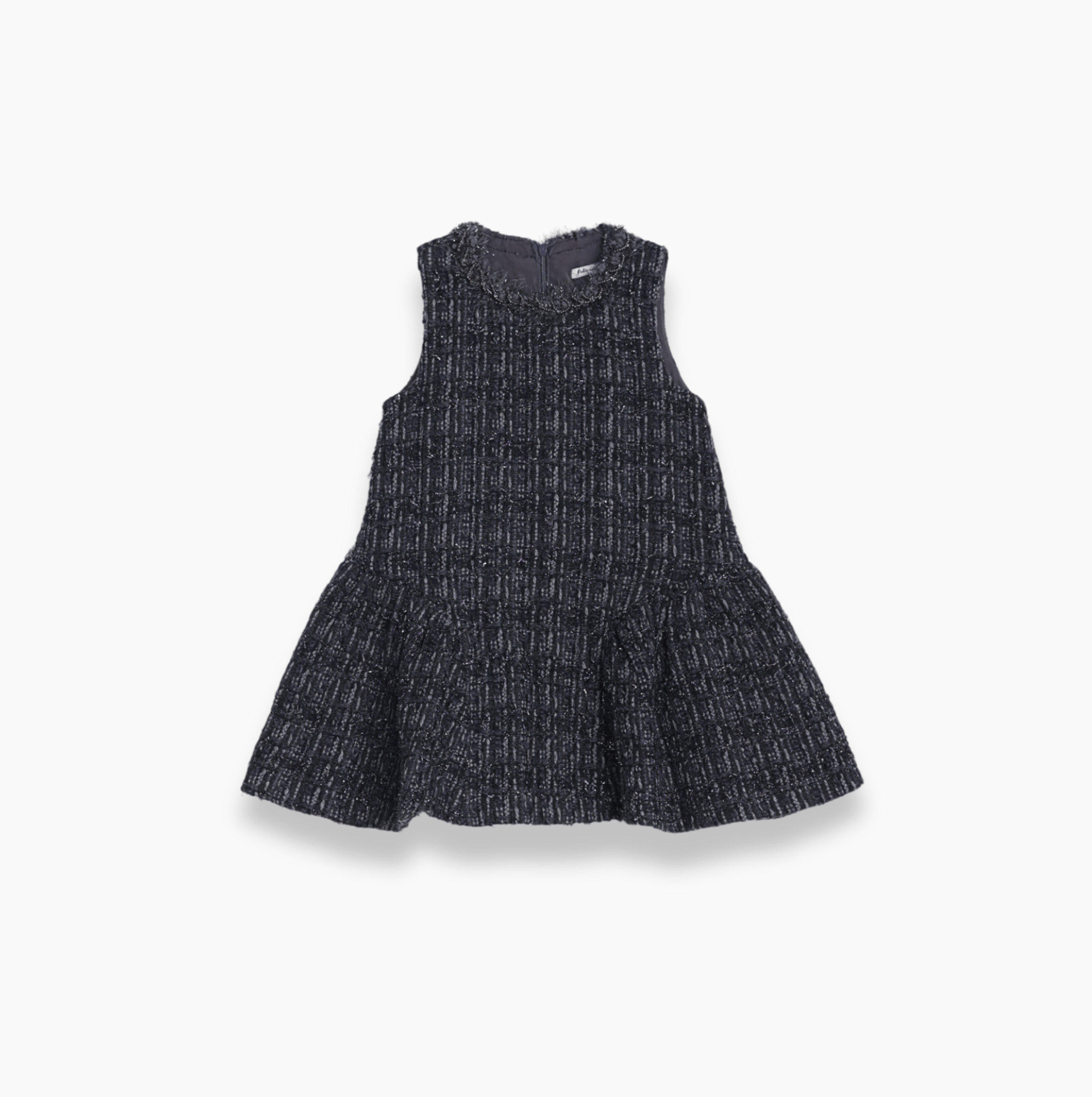 Girls Vintage Beaded Tweed Wave-Hem Dress - Gray