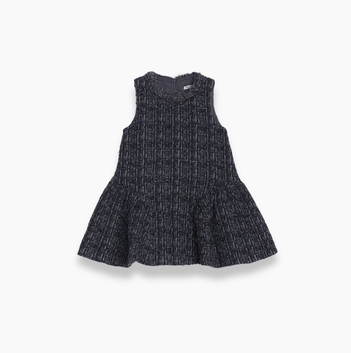 Girls Vintage Beaded Tweed Wave-Hem Dress - Gray
