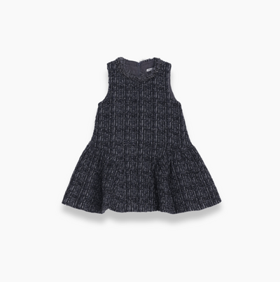 Girls Vintage Beaded Tweed Wave-Hem Dress - Gray