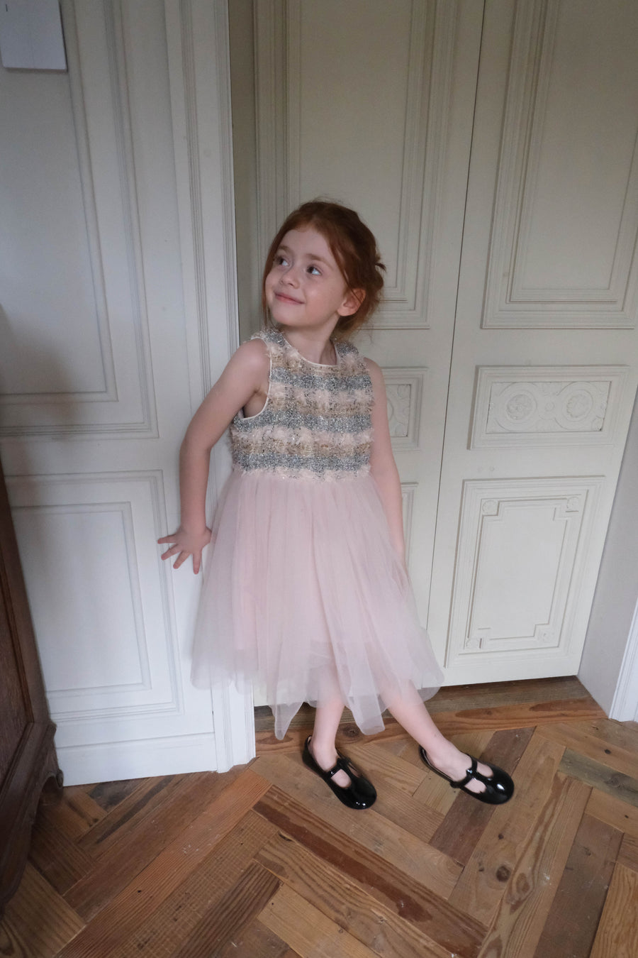 Autumn Reverie Tweed & Pale Pink Tulle Dress