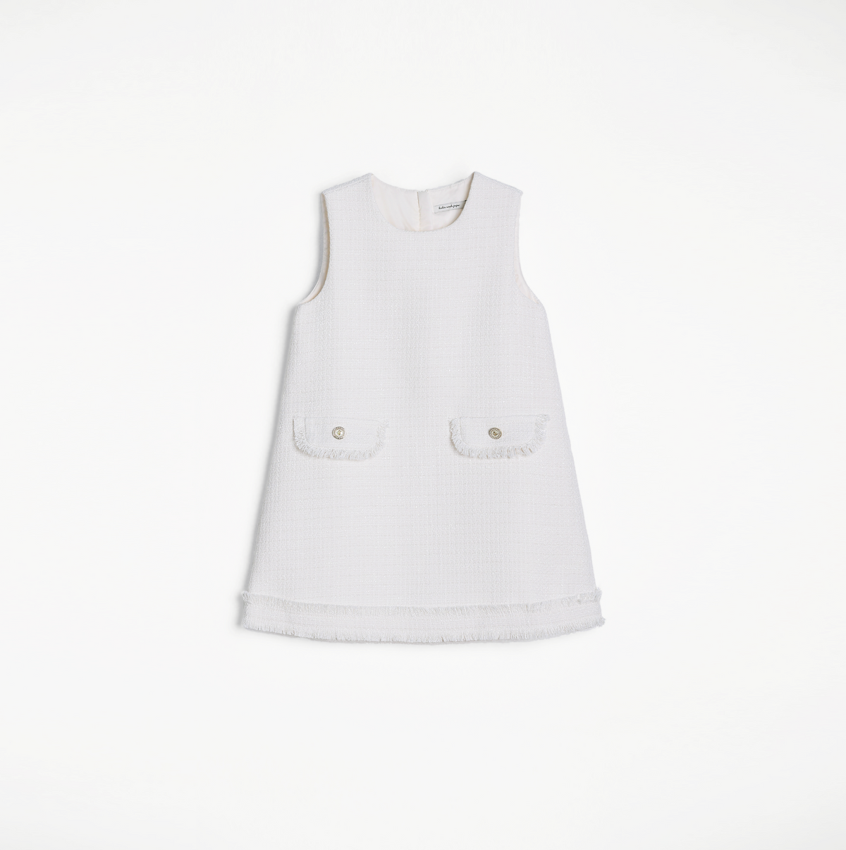 Girls Pearlescent Elegance Tweed Dress - Soft Champagne