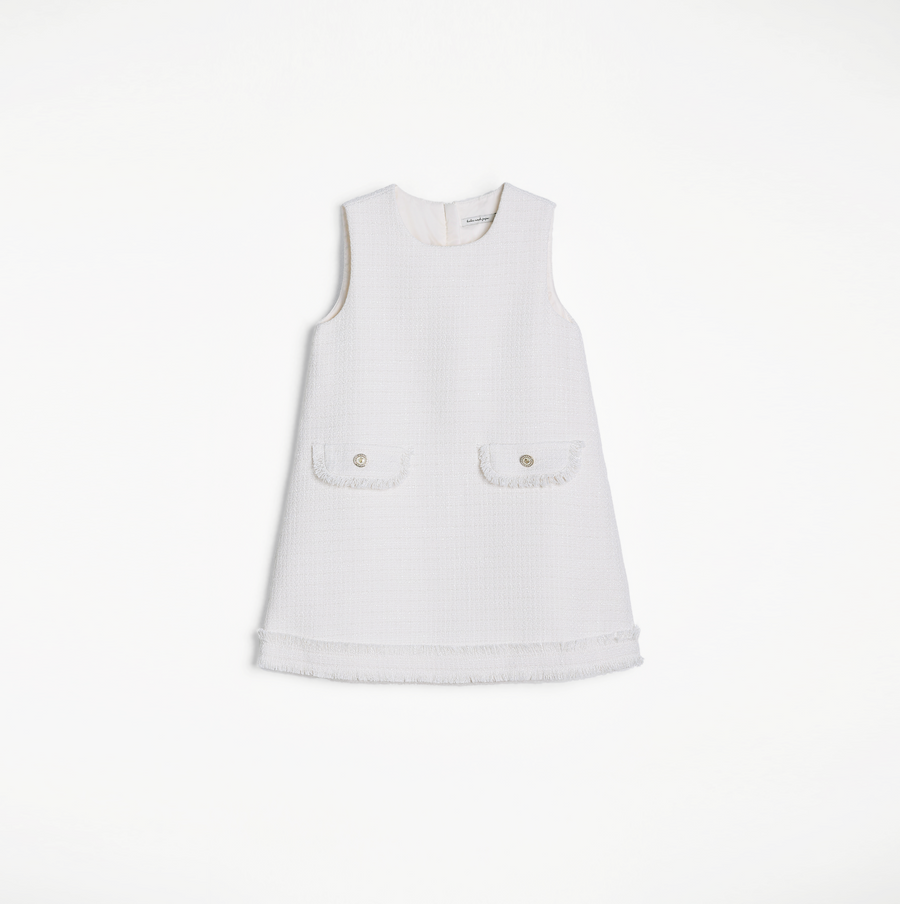 Girls Pearlescent Elegance Tweed Dress - Soft Champagne