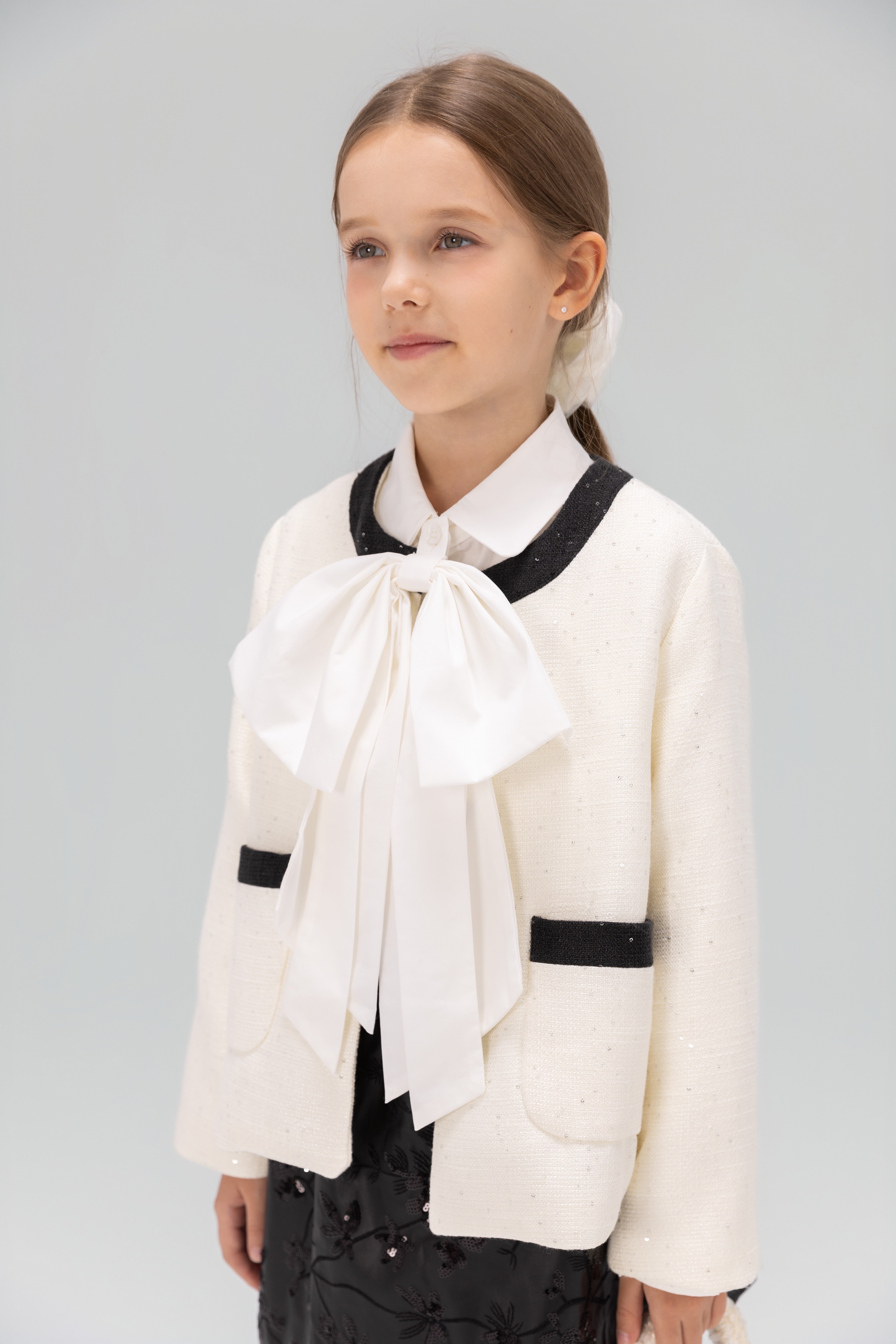 Girls Detachable Bow Collar Blouse, White | KIKI and JOJO