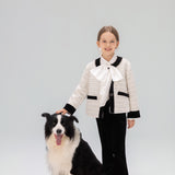Velvet Bow Beaded-Trim Tweed Jacket