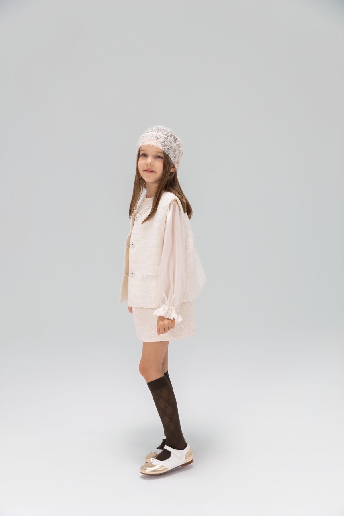 Pearl-Trim Tweed Vest