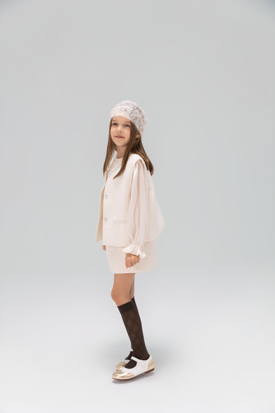 Pearl-Trim Tweed Vest