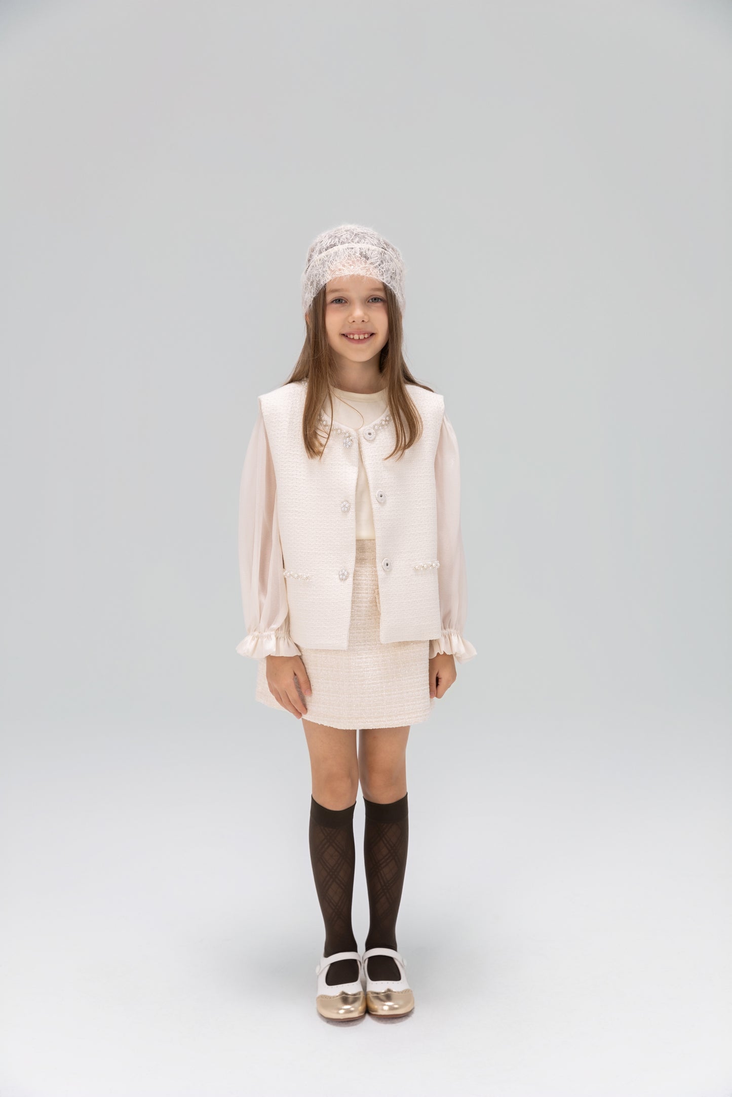 Pearl-Trim Tweed Vest