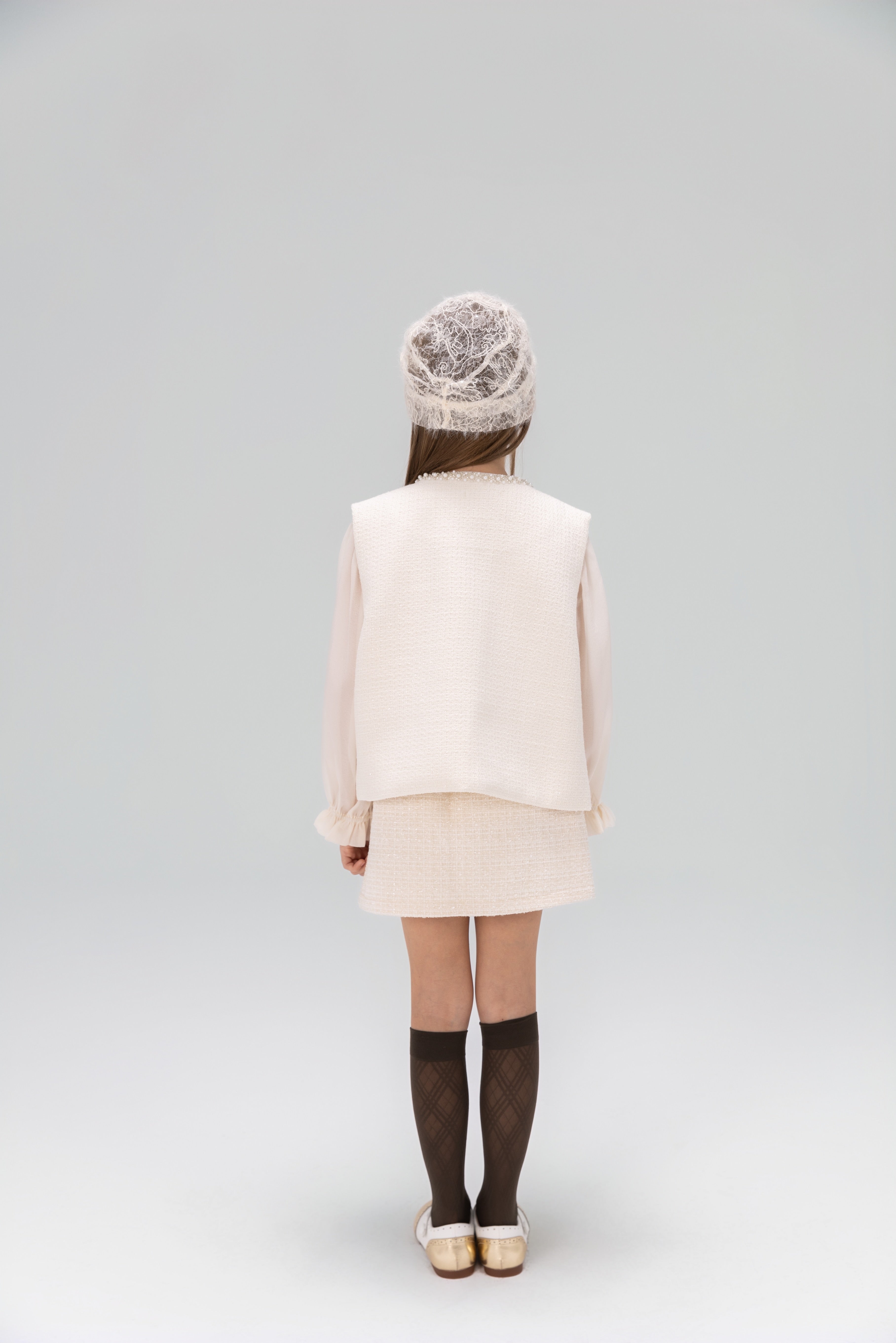 Pearl-Trim Tweed Vest