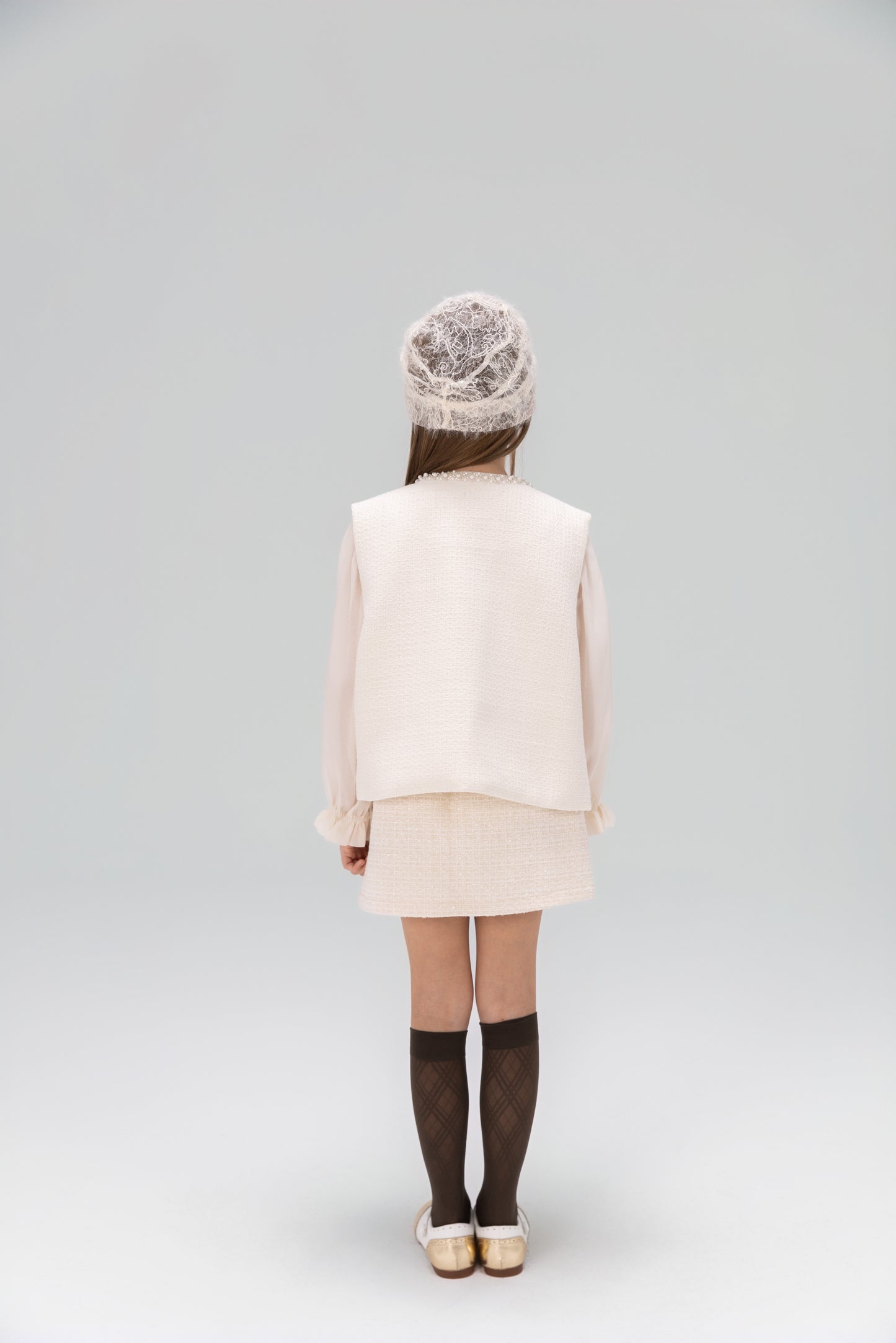 Pearl-Trim Tweed Vest